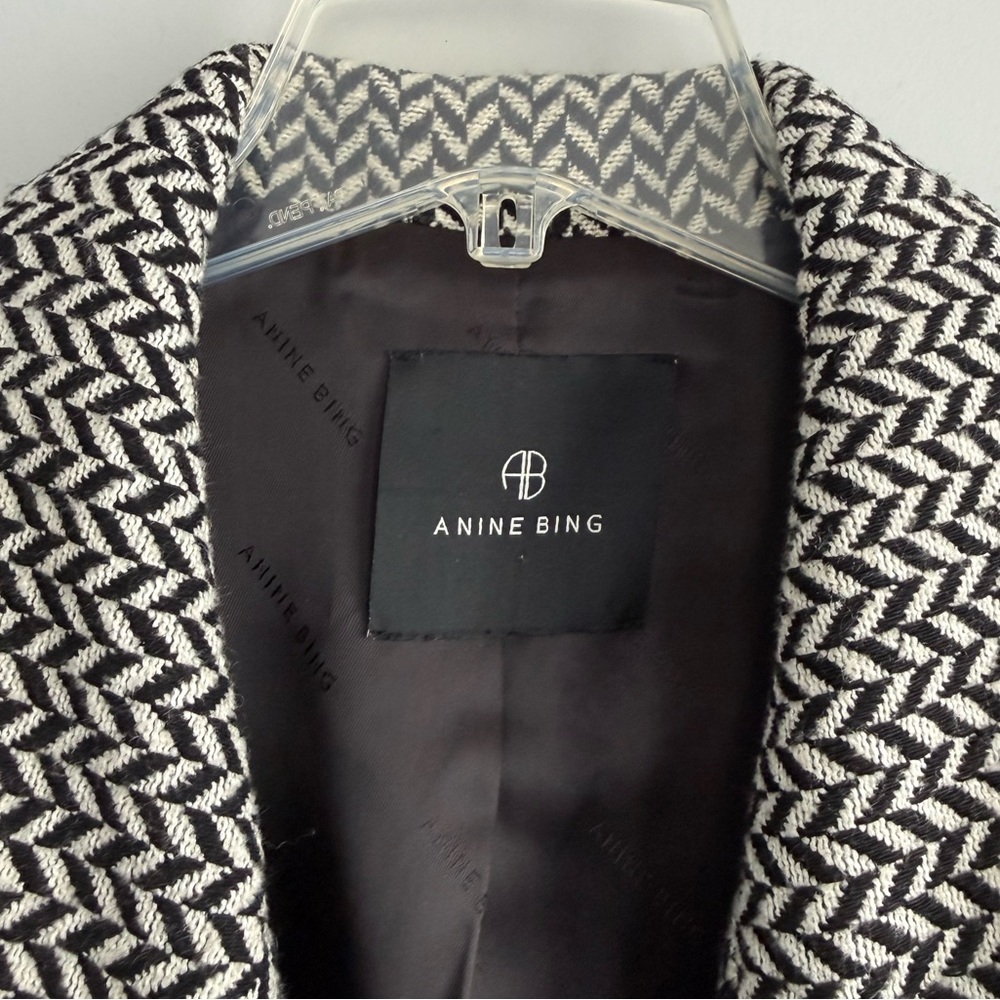 Anine Bing Fishbone Herringbone Blazer L Oversized Wool Blend Double Breasted - Picture 8 of 16